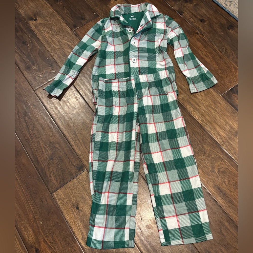 Carter's Green and Red Plaid Kids Pajama Set